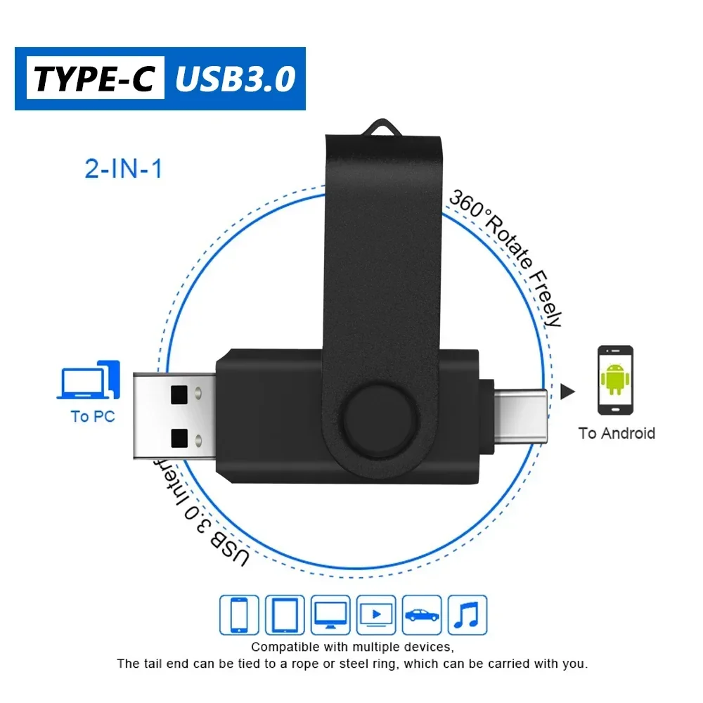 USB Flash Drive Flash Drive Type C Pendrive Fashion rotation Type-C Usb Flash Drive 128GB 64GB Pen Drive 256GB Pendrive 32GB 16GB 2 IN 1 Memoria Usb Stick Type C 3.0