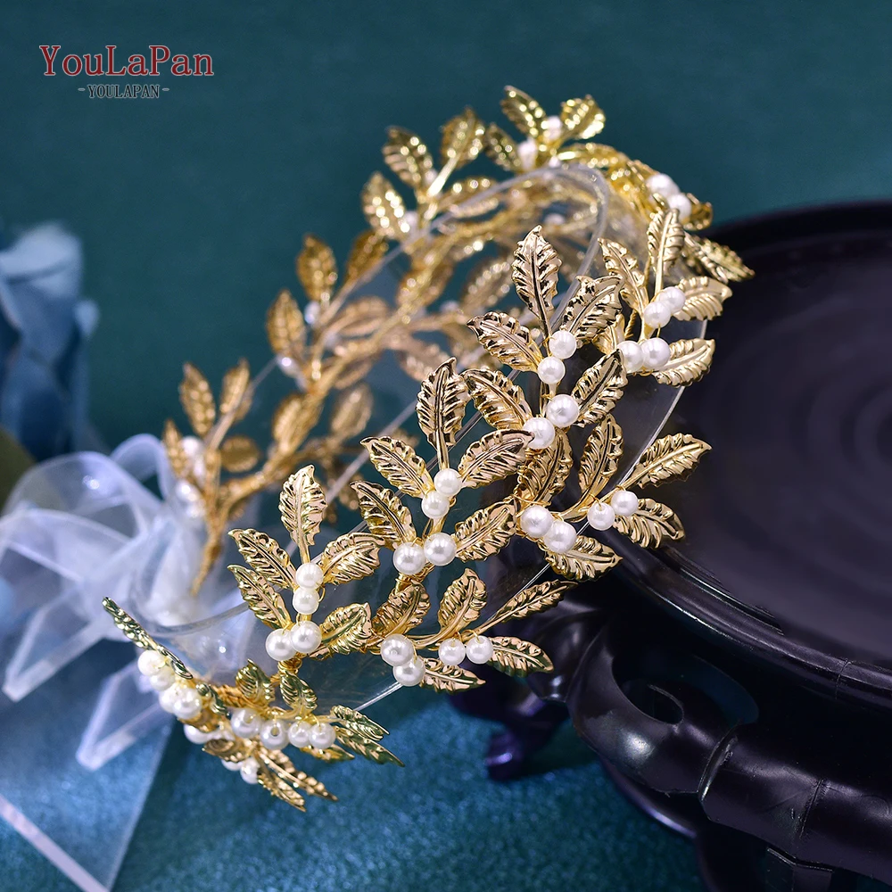 YouLaPan Hp353 Gold Leaf Crown Bridal Headwear Headpiece Pearl Wreath Wedding Tiara Headbands Women Jewely Hair Accessories hair accessories bridal hair accessories crown headband