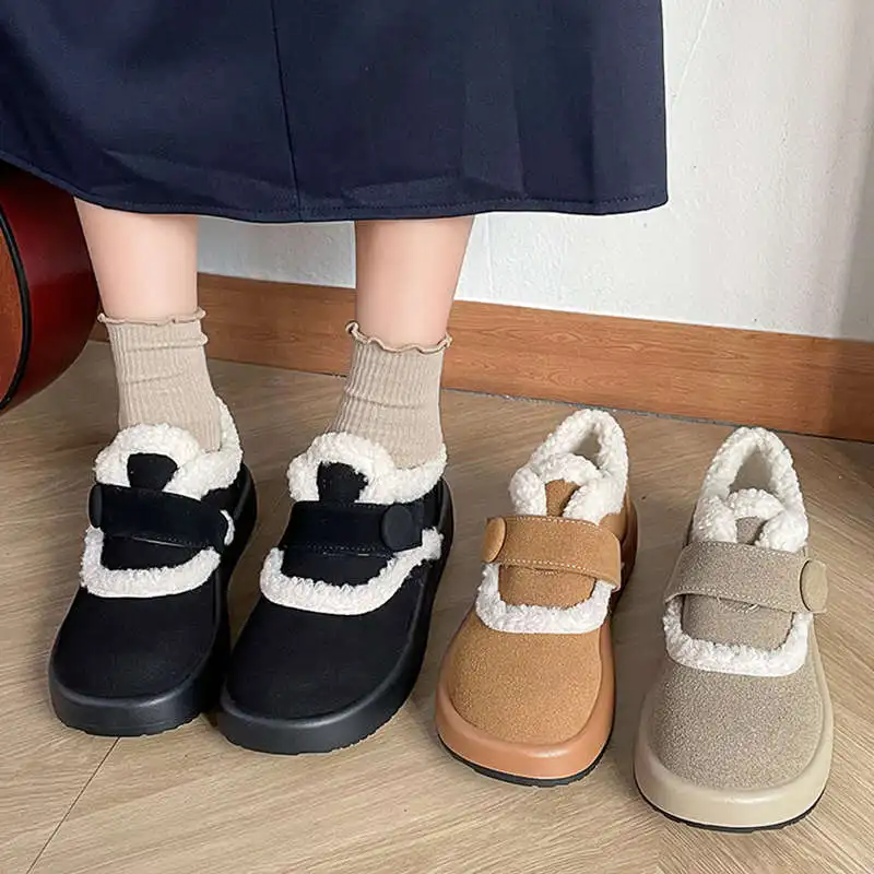 

Winter Shoes Women Round Toe Modis Casual Female Sneakers Loafers With Fur 2023 Retro New Slip-on Fashion Slip-On Rubber Solid F