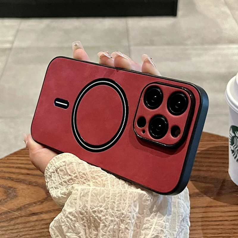 Luxury Magnetic Cortex Leather Wireless Charging Phone Case