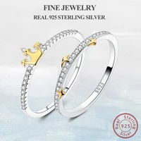 Rings 100% 925 Sterling Silver Finger Band Rings Simple Golden Star Shining Crown Ring for Men Women Wedding Engagement Jewelry