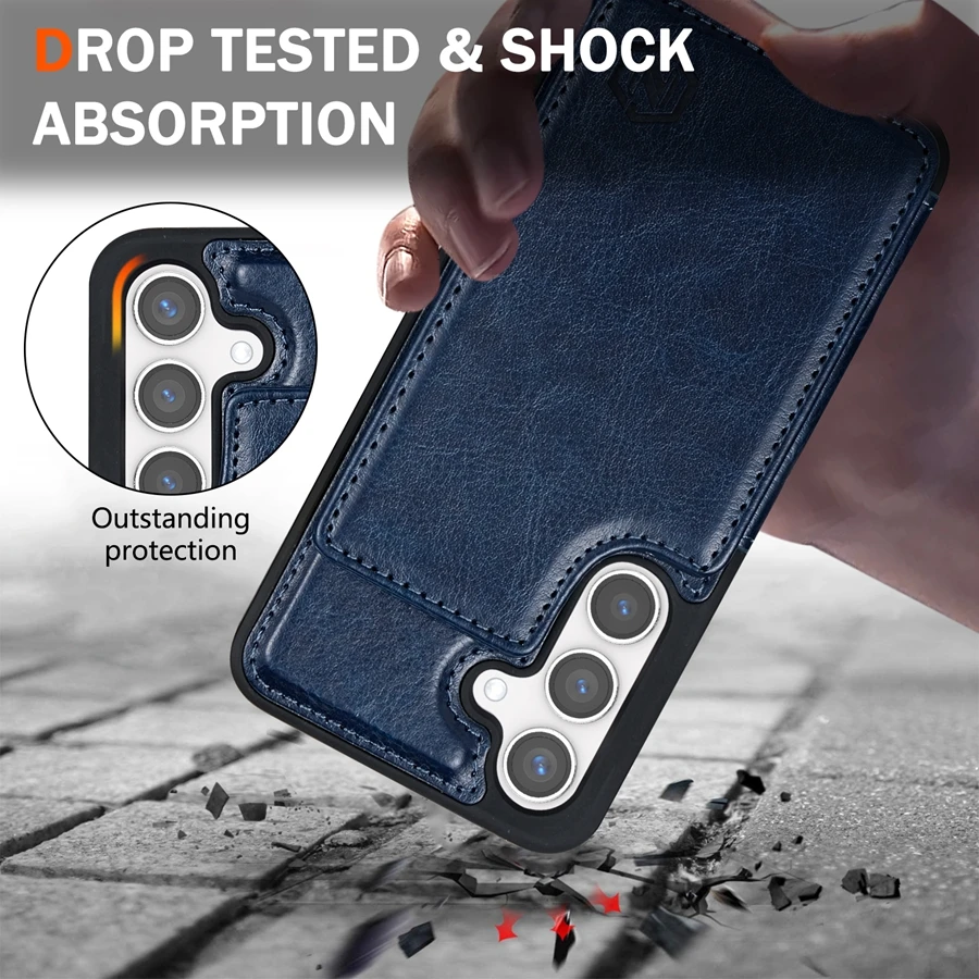 Magnetic Double Buckle RFID Blocking Leather Card Holder Wallet Case