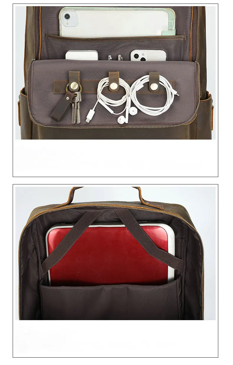 Unisex Black Leather Laptop Backpack Purse Bag