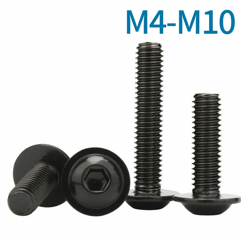 5-20Pcs M4 M5 M6 M8 M10 Hex Hexagon Socket Round Button Flange Head With Washer Collar Screw Bolt Grade 10.9 Carbon Steel