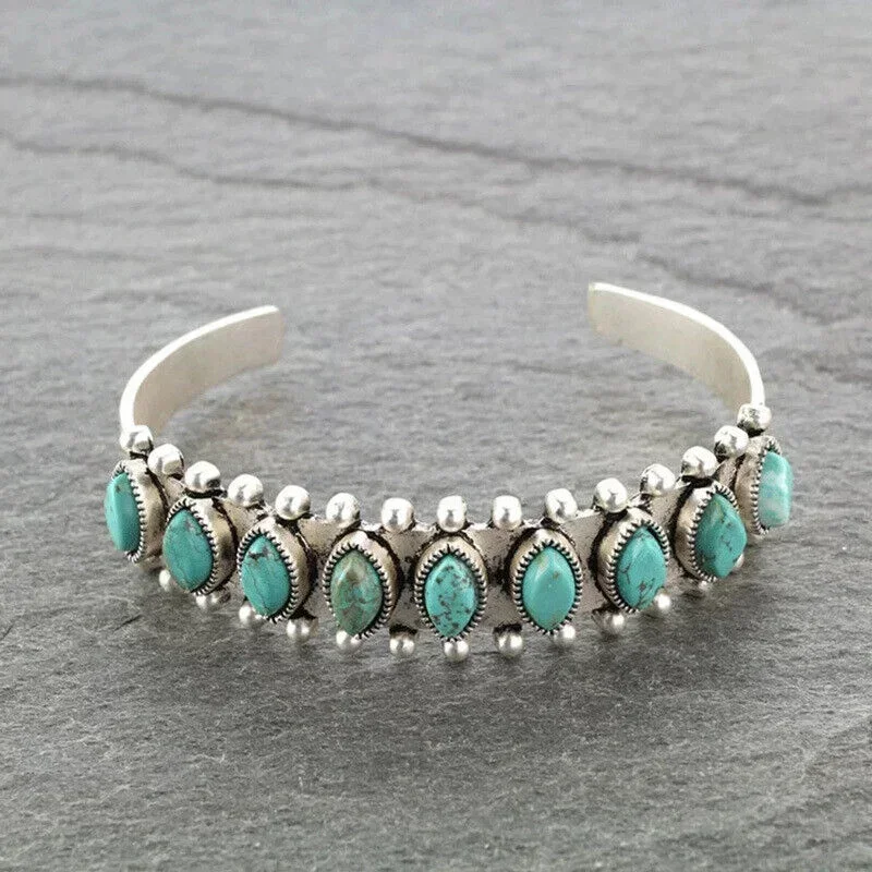 Bangle Bracelet Vintage Turquoises Jewelry Imitation Natural Stone Open Adjustable Cuff For Women Men Party Jewelry