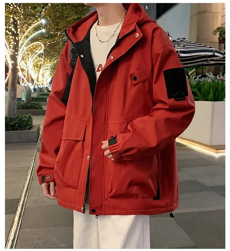 Neue Lässige Herren-Kapuzenjacken 2026 Frühling Herbst Einfarbiger Loser Mantel Jugendliche High-Street-Mode Winddichte Oberbekleidung – Detail 16