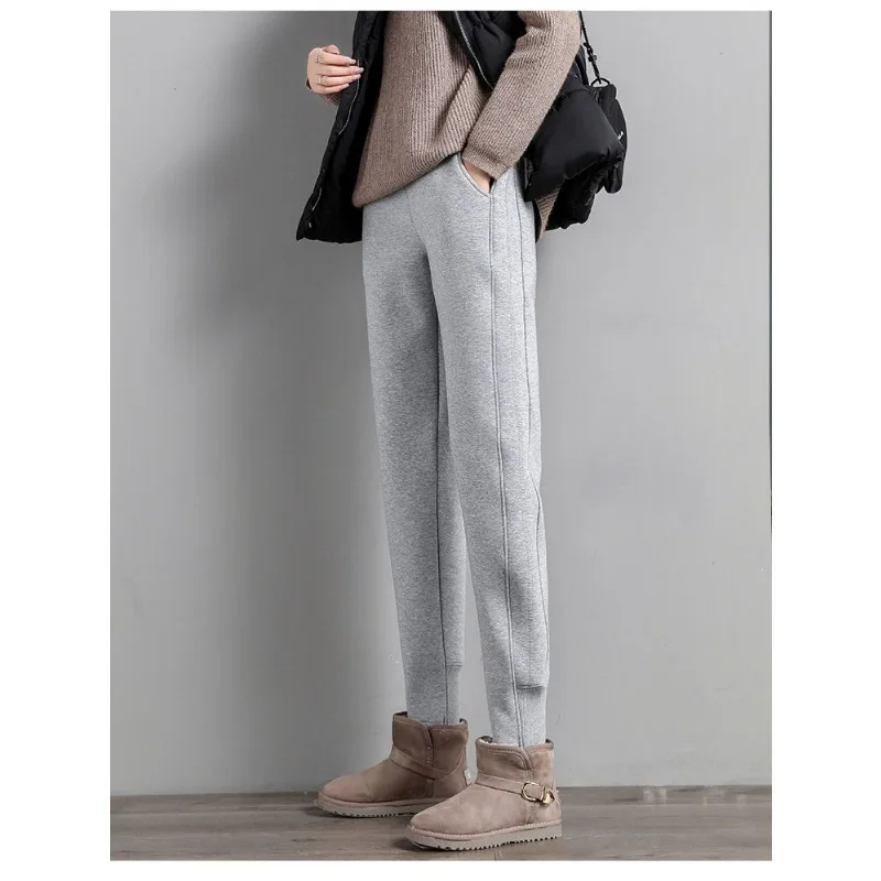 2023 New Winter Autumn Plus Velvet Padded Sweatpants Women Loose Leg-binding Lambswool Sports Wearing Casual Slim Warm Pants
