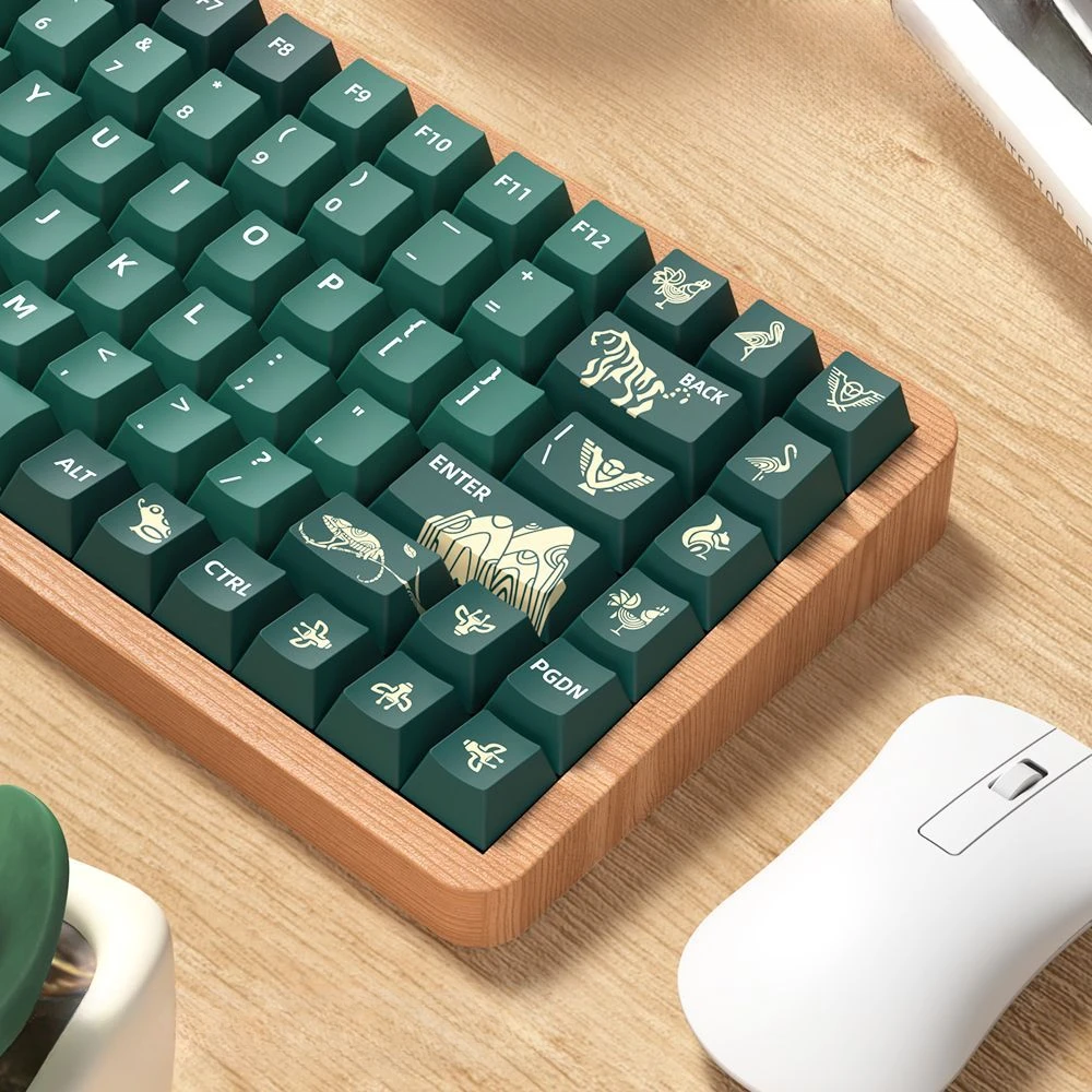 Teclas Minimalistas Verdes Escuras Cereja Pbt Tema de Floresta Animal Cinco Lados Sublimação Térmica Teclado Mecânico 138 Teclas 158 Teclas - Imagem 5