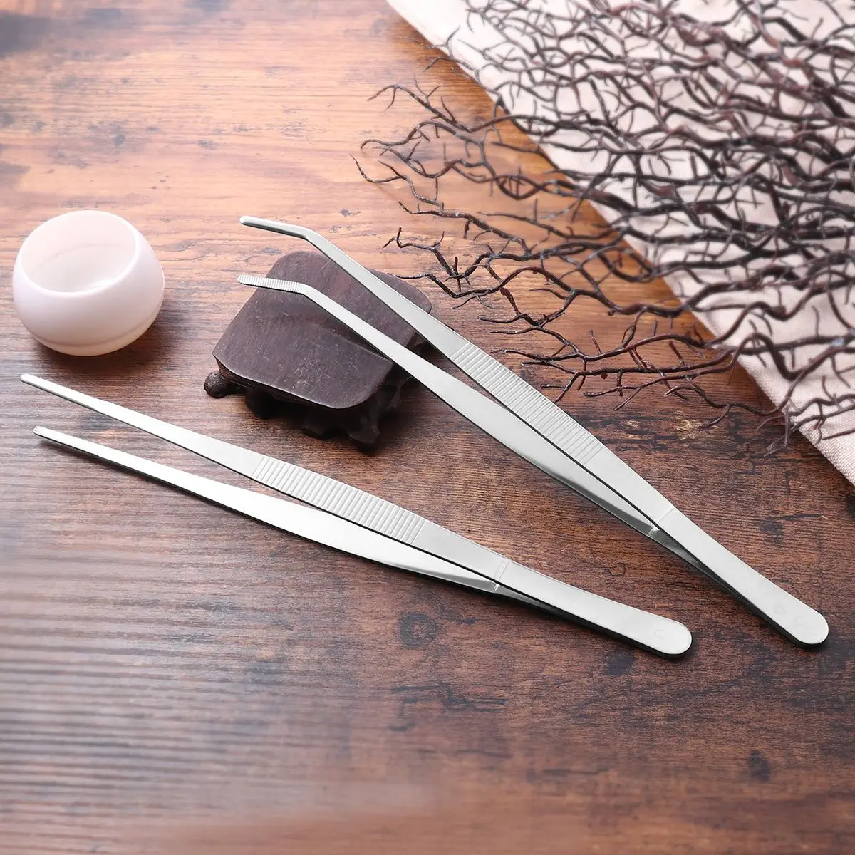 Stainless Steel Tweezers Set Straight Curved Durable Tools For Medical Garment Diy Tea Landscape Hand Tools Industrial 25cm