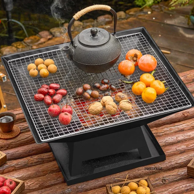 Courtyard Outdoor Fire Pits Barbecue Table Outdoor Heating Charcoal Stove Grill Stand Home Indoor Tea Making Stove Full Set C