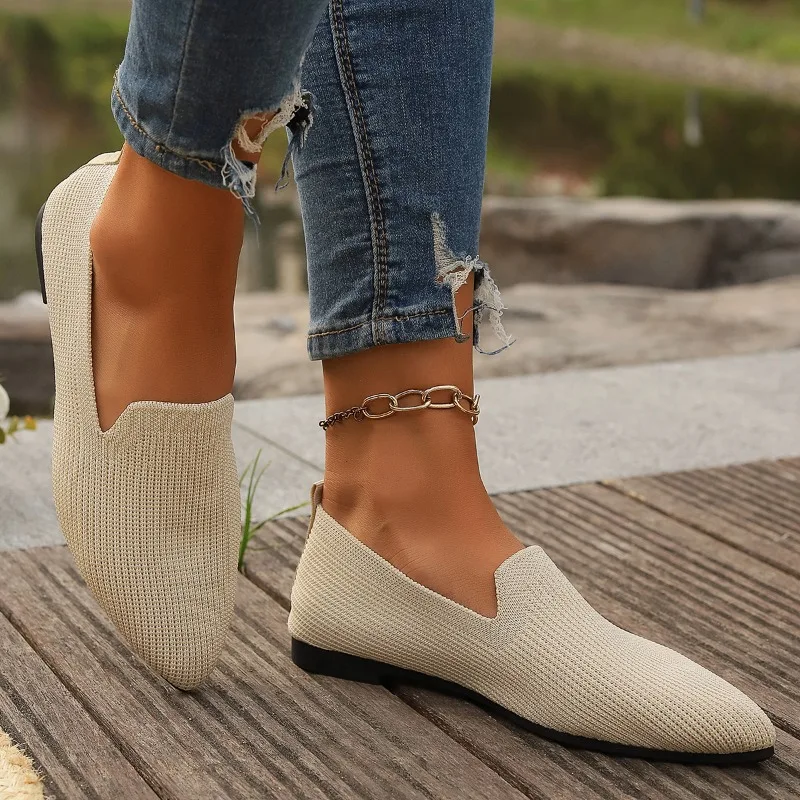 Women's Pointed Toe Flat Shoes Solid Color Knitted Slip on Shoes Casual Breathable Ballet Flats Women Flat Shoes  Loafers Women 4