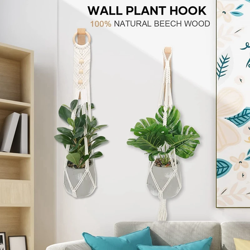 4X Wooden Wall Hooks,Plant Hangers Indoor,Wall Mounted Plant Hooks For Hanging Plants,Flower Bracket,Wind Chimes Hooks 5