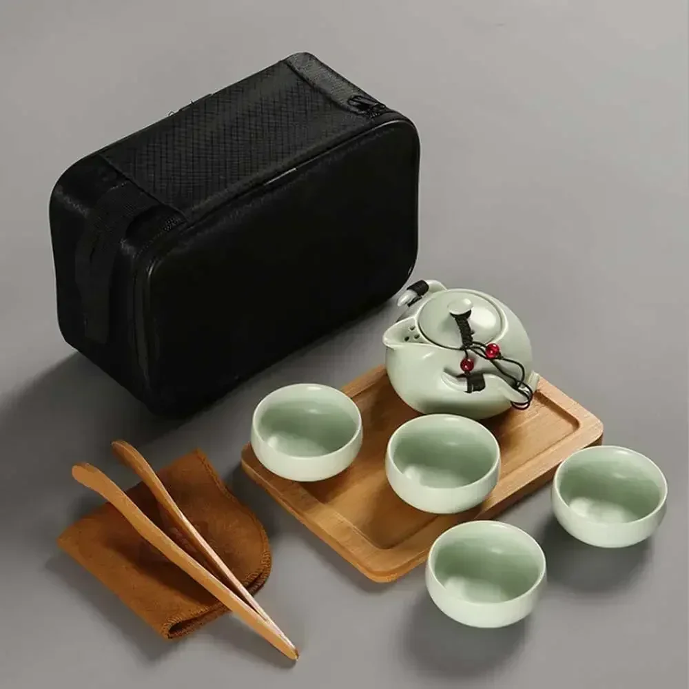 Chinese Tea Kung Fu Pot Portable Travel Set Teapot Porcelain Ceremony Tools Handmade Cramic Pot Tea and Cup Teacups
