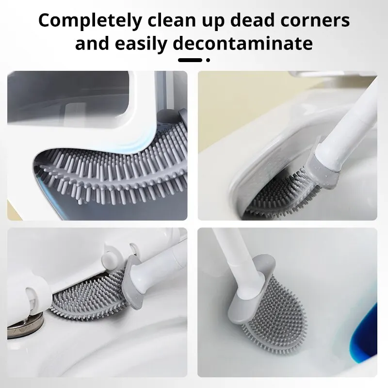 Silicone Toilet Brush and Holder Wall Mounted Bathroom Quick Drying Efficient Professional Deep Cleaning bathroom accessories toilet brush set toilet brush holder