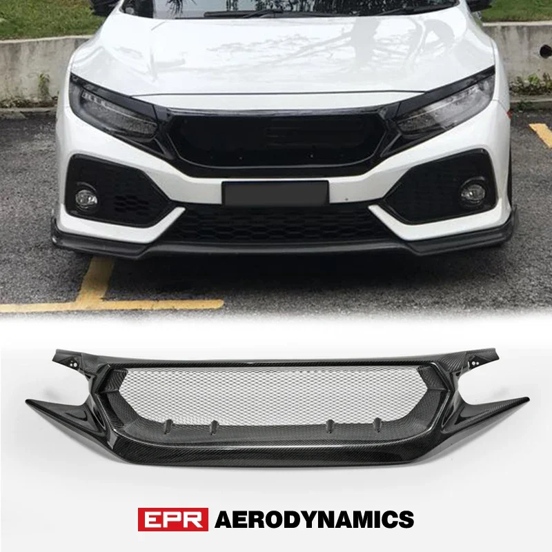 

Передний гриль из углеродного волокна для Honda 2017 On Civic Type R FK8 FC1 FK7 JS Style, глянцевая отделка, бампер, решетка из волокна, комплект для дрифта