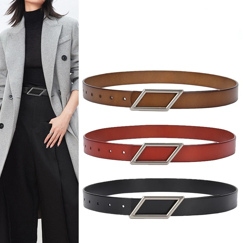 

Ремень из натуральной кожи Женский, многоцветный простой модный декоративный пояс в стиле ретро для джинсов