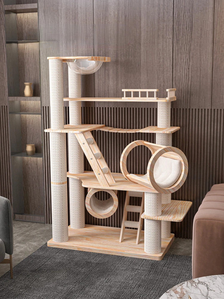 

Супер большая рама для кошек из массива дерева для скалолазания, гнездо для кошек, интегрированное дерево для кошек и альпинизма, вилла для кошек