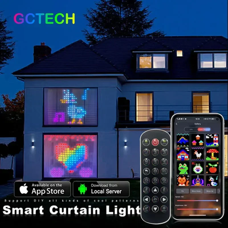 프로그래밍 가능한 스마트 앱 LED 창 커튼 스트링 조명, RGB 스마트 화환 LED 조명, 커튼 룸 조명 장식, 400LED