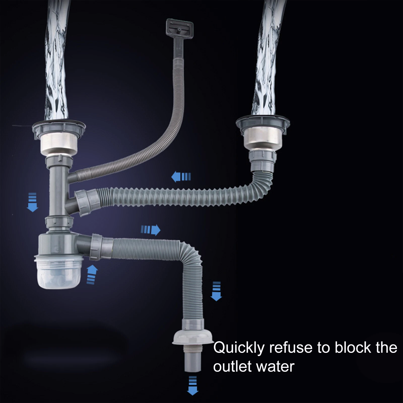 Kitchen Sink Drain Hose Set Double Head Double Filter Anti-odour Stop Valve Washbasin Bathroom Kitchen drain pipe set,sink drain filter