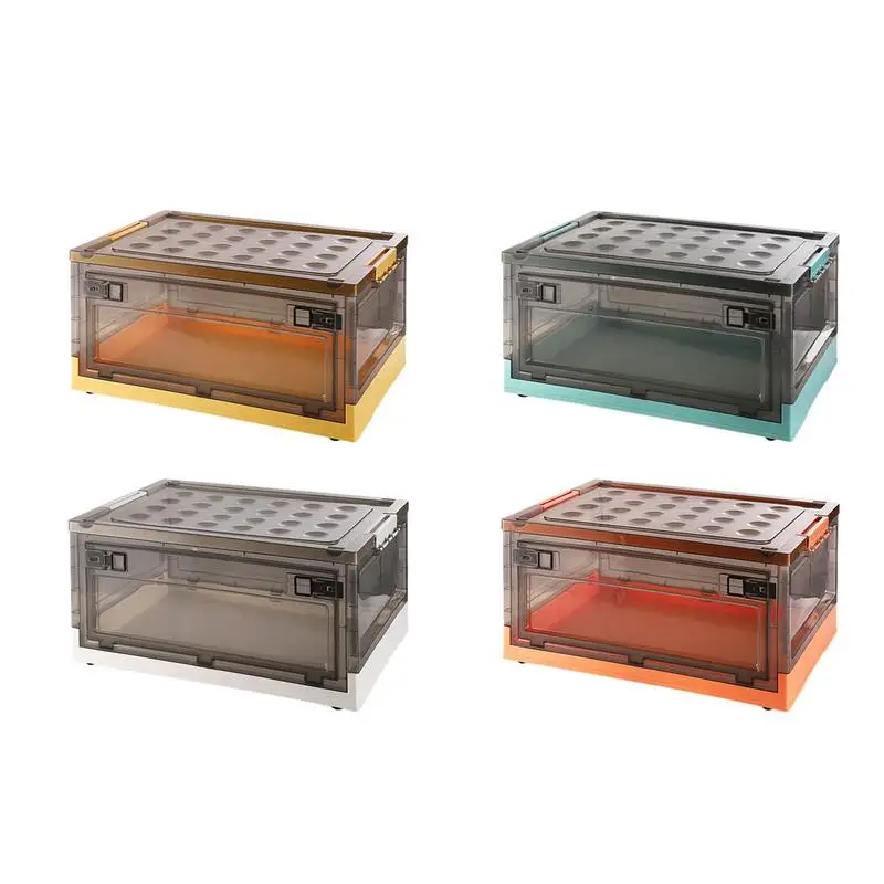 

Collapsible Storage Boxes With lid Clear Plastic Storage Cabinet Closet Organizer Household grocery clothes storage box Bins