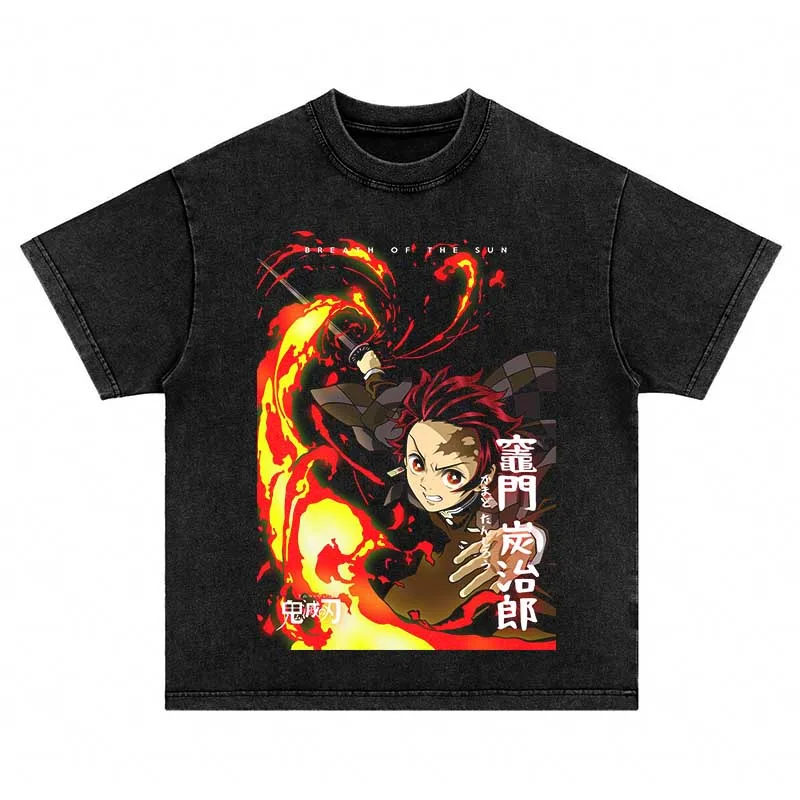 

Japanese Anime Demon Slayer Washed T Shirt Graphic Printed Oversized Casual Fashion Short Sleeve Crew Neck Men Women T Shirt