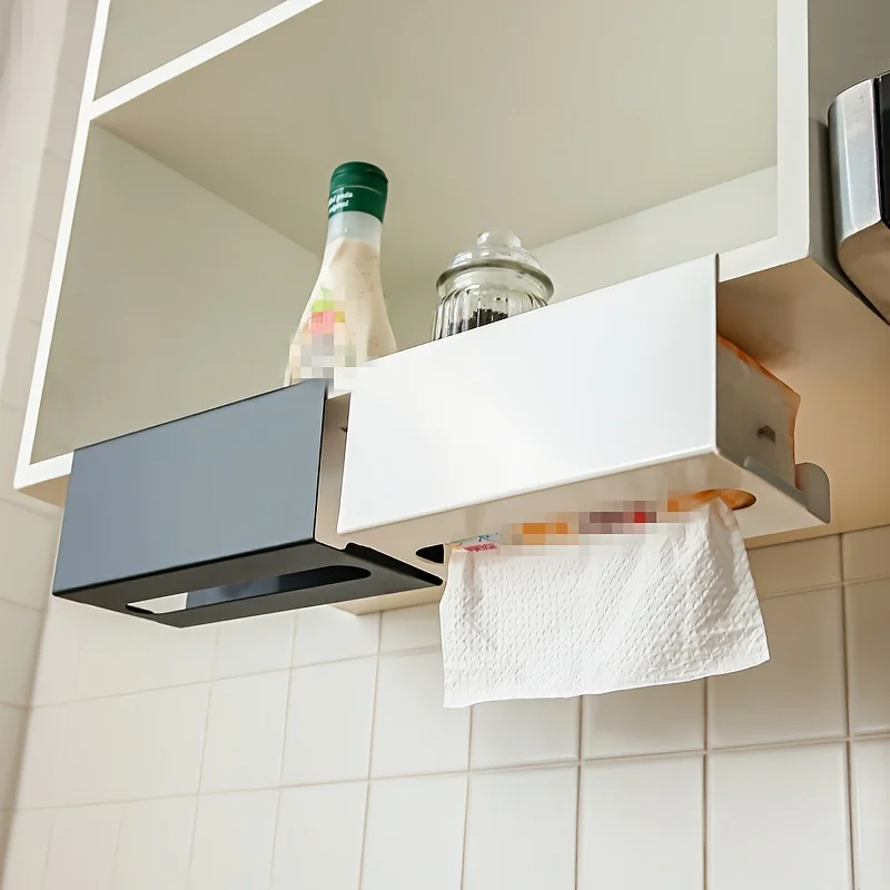 1pcs Kitchen tissue holder, no punching iron paper holder, household napkin hanger, cabinet, drawer, wall mounted 3