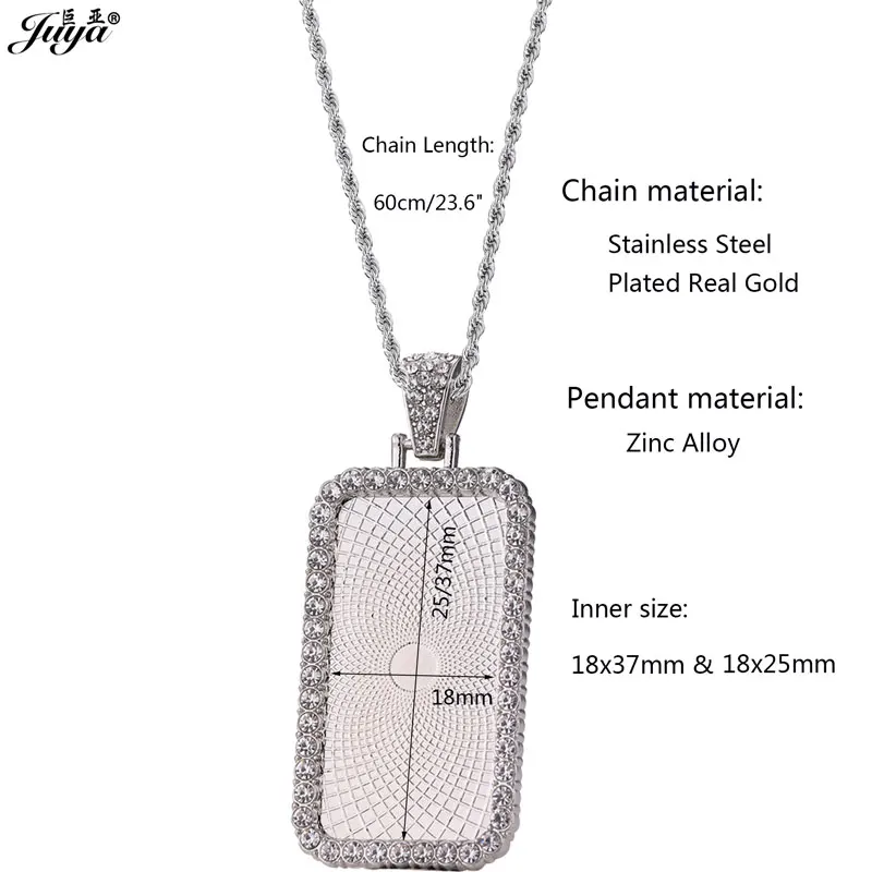10PCS 60cm Stainless Steel Chain With Blank Alloy Pendant Base Tray For DIY Making Photo Necklaces Jewelry Accessories