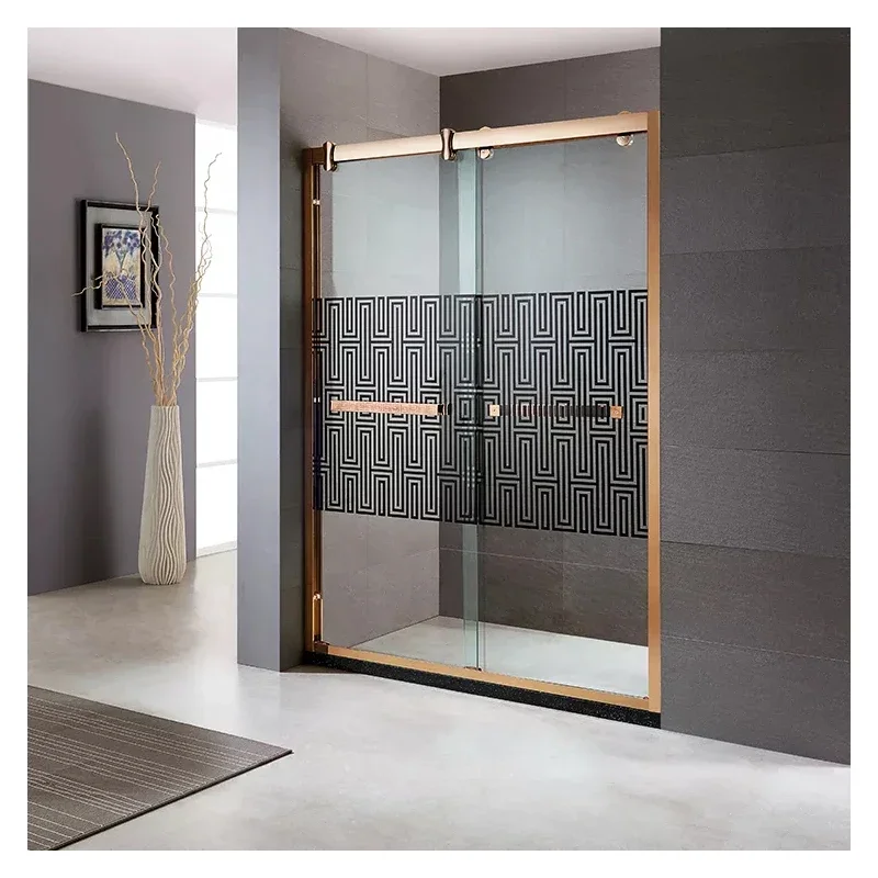 Customised Classic 304 Stainless Steel Metal Frame Bathroom Recessed Rectangular Double Sliding Tempered Glass Shower Door