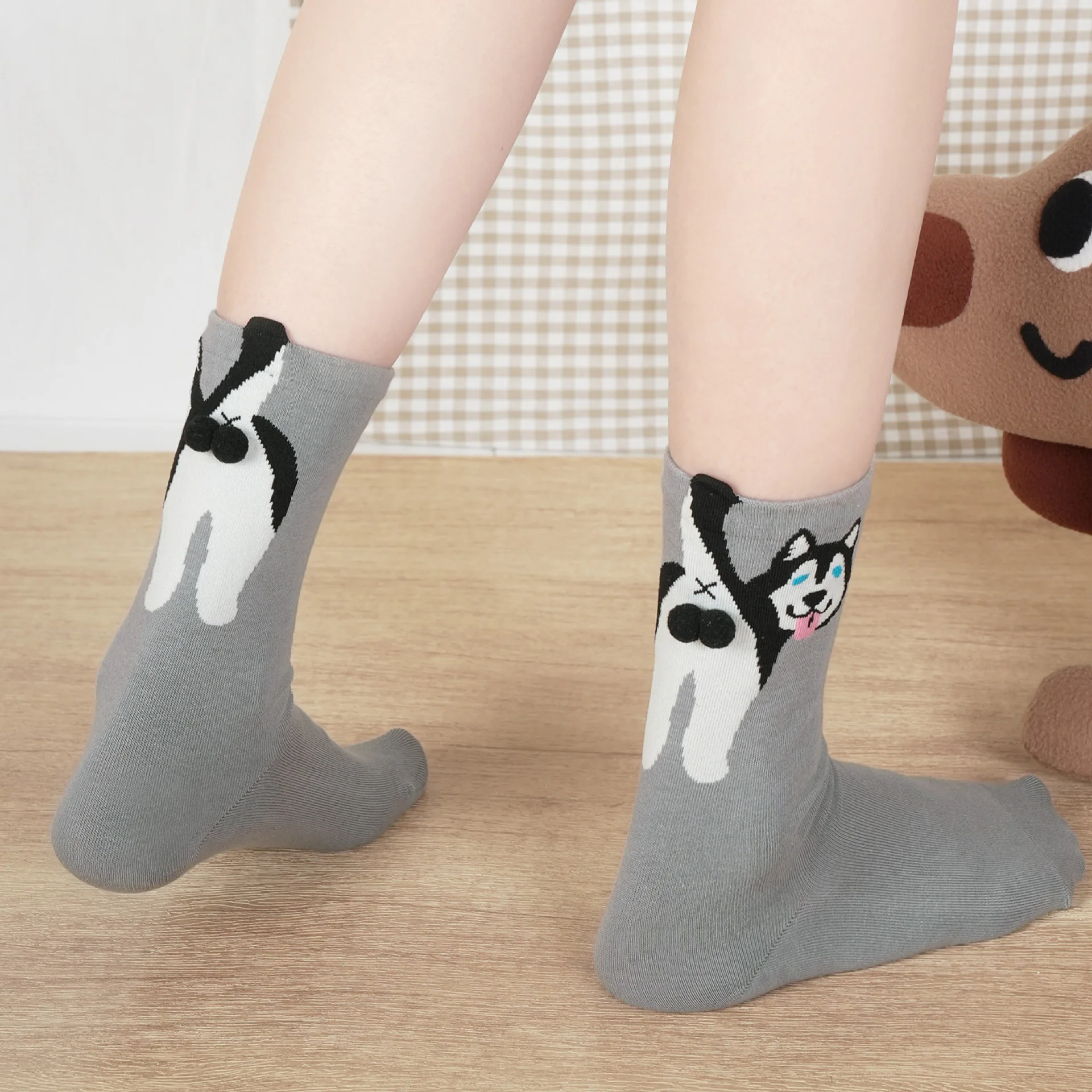 1/2Pair White Cartoon Dog Tinkerbell Egg Socks Female Men Summer Outside Ins Cotton Japanese Cute Quirky Mid-calf Socks