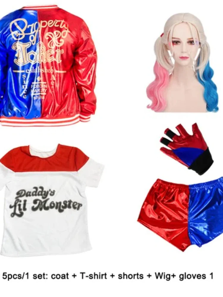 Kerst Nieuwjaar Carnaval Kids Girls Zelfmoord Harley Cosplay Kostuums Squinn Monster Joker Jasje Pak Tattoo Stickers