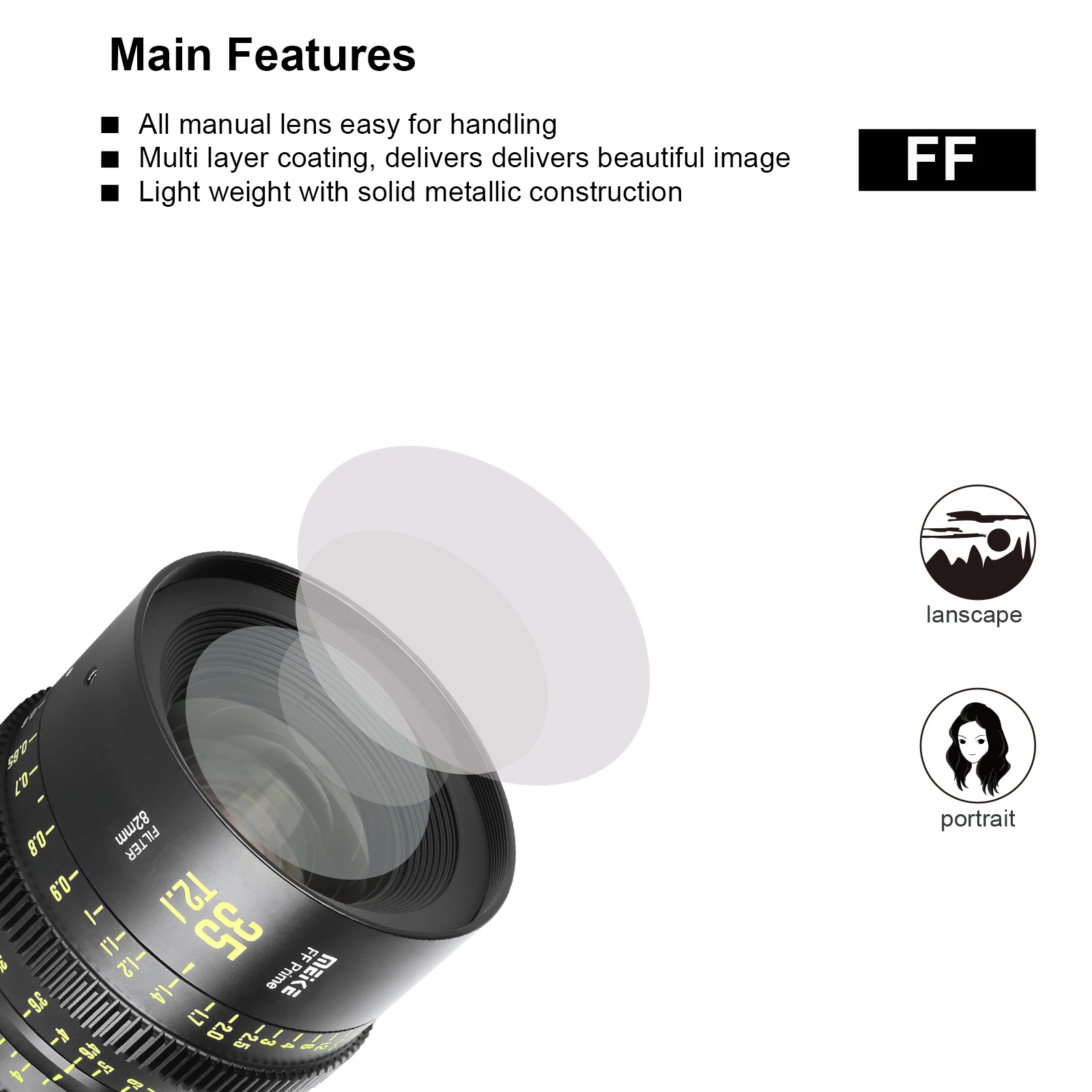 메이케 프라임 35mm T2.1 시네 렌즈 (풀프레임 시네마 카메라 시스템용), 캐논 C700 C500II, 베니스, FX3 FX6, FX9 호환