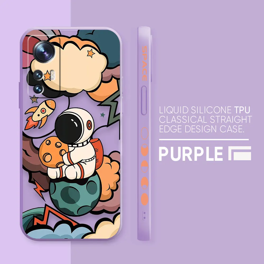Case For Xiaomi 13 12 12S 11 11T 10 10S 9 9SE 8 8SE Pro Ultra Lite Colour Simple Liquid Silicone Case Cartoon Space Astronaut