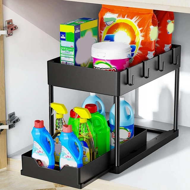 1set Kitchen Cabinet Pull-out Seasoning Rack, Double-layer Plastic,  Slide-out Drawer Organizer For Spice Jars Storage