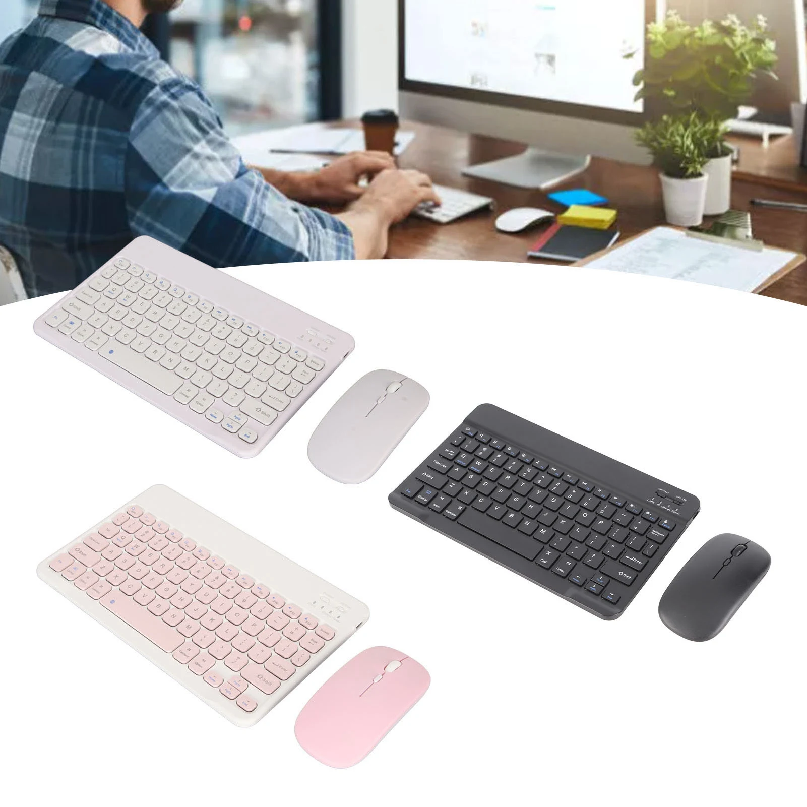 【New】Bluetooth Keyboard Mouse Lightweight Waterproof Keyboard and Mouse Combo Wireless 10 Inch Dustproof for Windows for Laptop