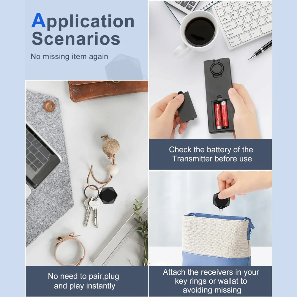 Hollarm Wireless Key Finder Remote Key Locator Phone Wallets Pet Tracker Wallet Tracker Anti-Lost Tags Keychains 4 Receiver key finder wallet tracker anti lost tracker bluetooth finder