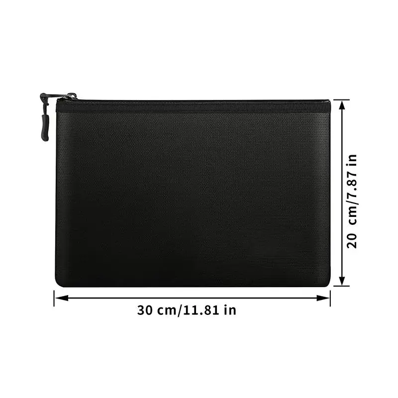 1PC 소형 ID 카드 보관 가방 증명서, 머니 카드용 지퍼가 있는 다중 크기 내화 및 방수 기능 블랙 실버