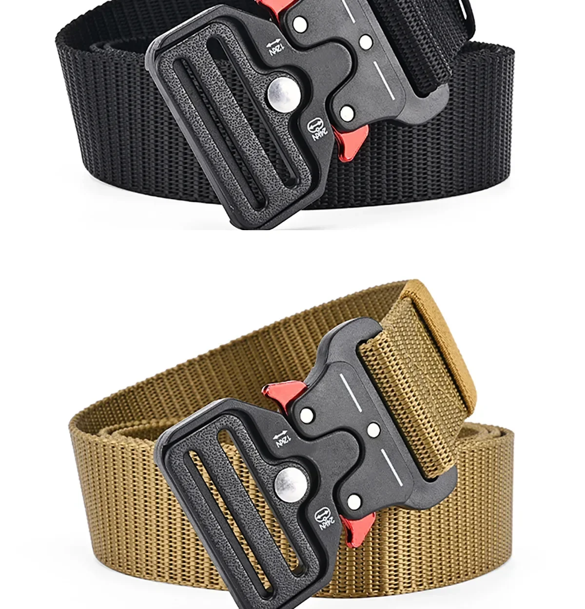 Nylon Military Tactical Belt for Men- 12KN/24KN Black Buckle with Red Safety Lock | Men's Riggers Belt for Work & Outdoor