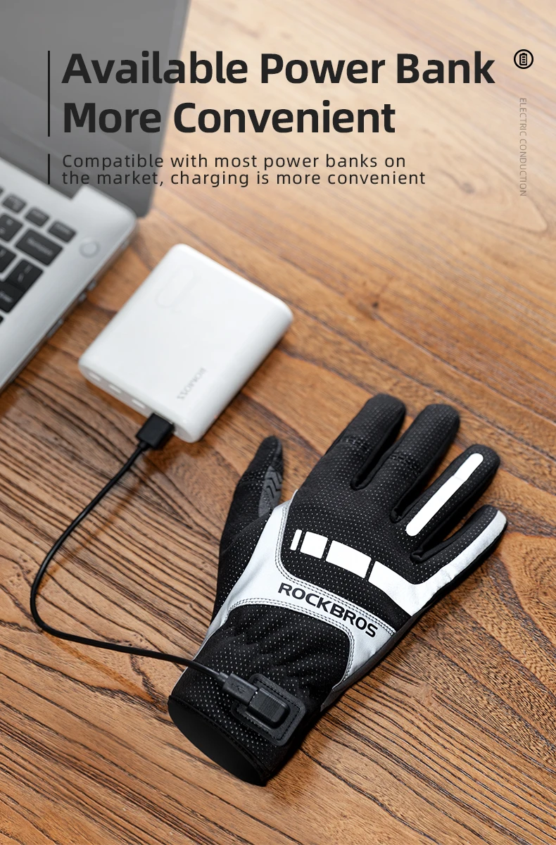 ROCKBROS Winter Warme Fahrrad Damen Herren Handschuhe SBR Touchscreen USB Beheizte Handschuhe Winddicht Plam Atmungsaktive Motor E-bike Handschuhe – Detail 8