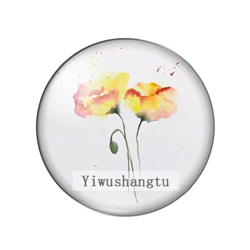 새로운 노란색  아름다운 꽃 10pcs 혼합 12mm/20mm/25mm/30mm 라운드 사진 유리 카보 숑 데모 플랫 다시 결과 만들기