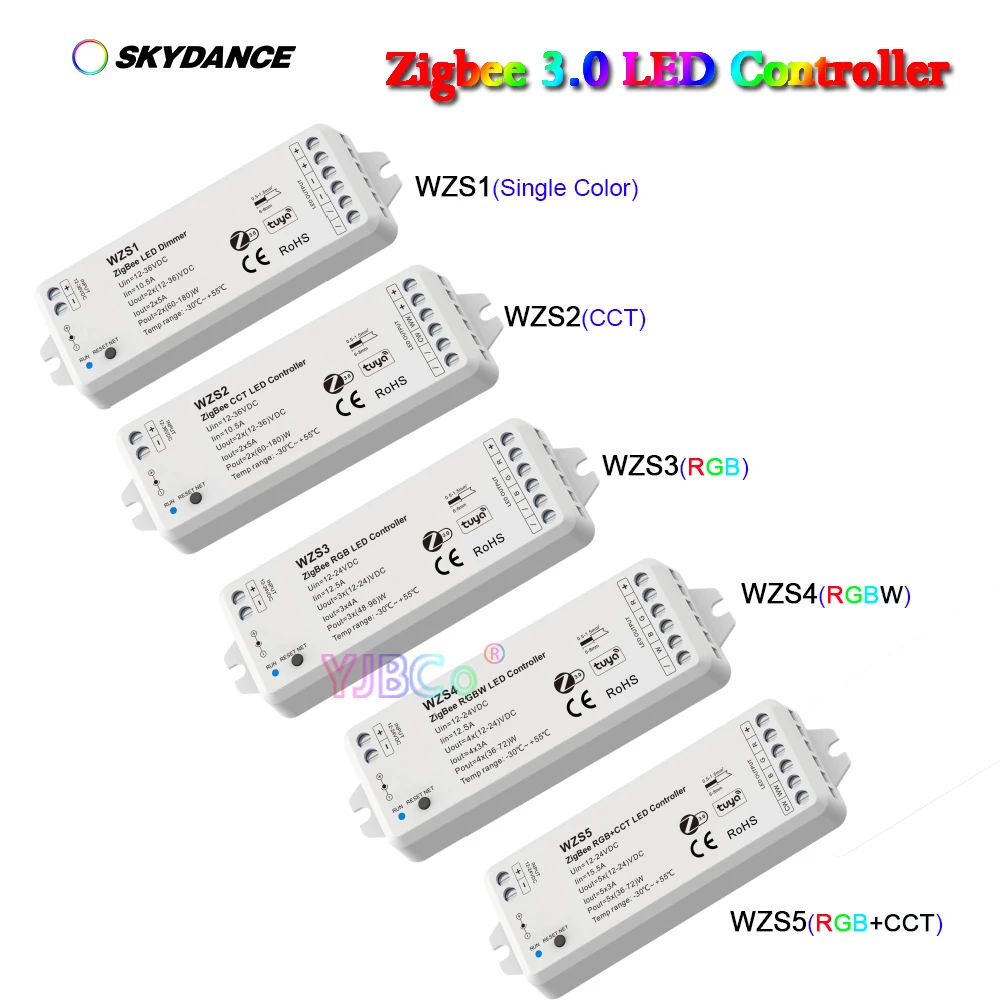 Skydance 12V 24V Dimming/CCT/RGB/RGBW/RGBCCT/Single Color ZigBee 3.0 LED Strip Controller 1~5 CH Tuya APP light tape Dimmer