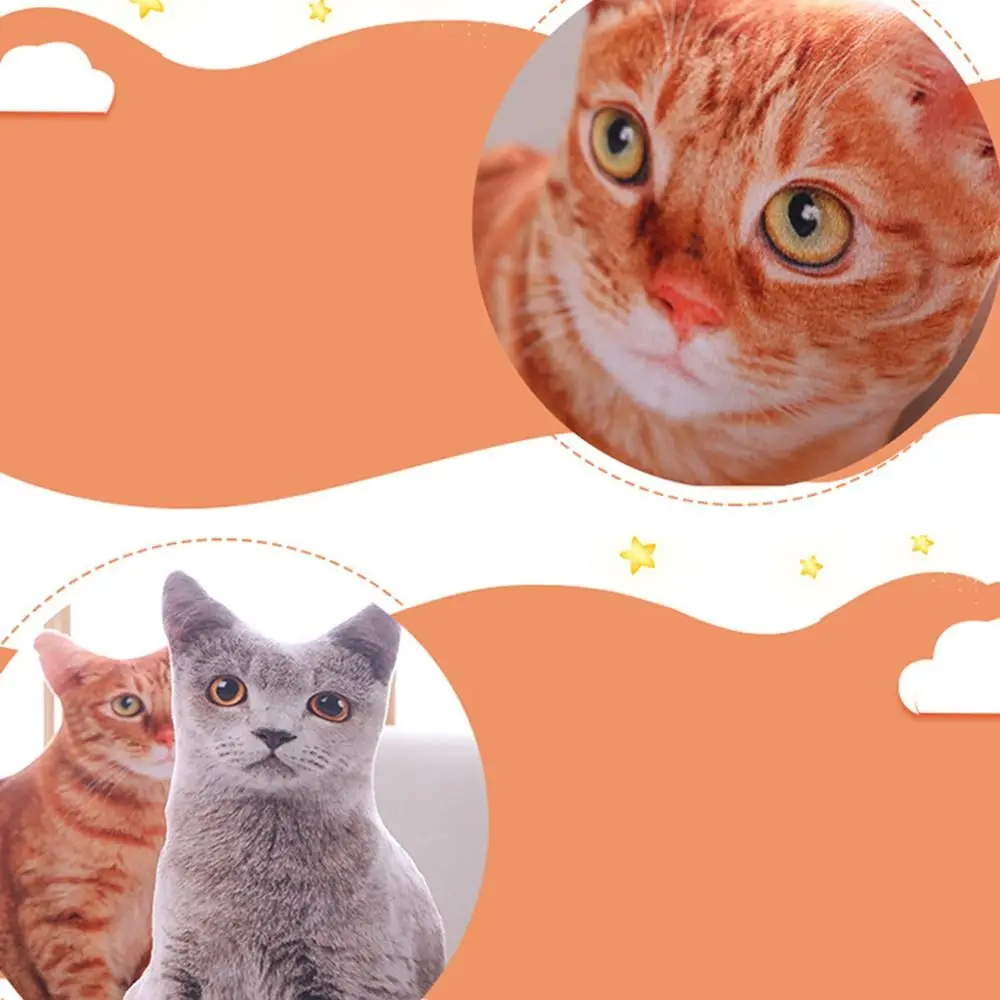 Plush Realistic 3D Cat Doll Cartoon Stuffed Simulation Cat Plushie Pillow Kawaii Soft Plush Animals Toy Cushion for Kids Girls 3
