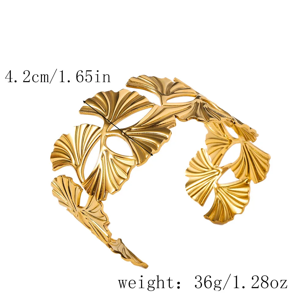 Personalized Opening Adjustable Women's Cuff Bangle Bracelet, Retro Exaggerated Stainless Steel Gold Color Metal Bracelet