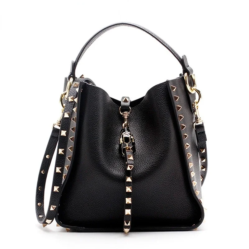 

Genuine Leather Famous Brand Rivet Crossbody Bags For Women Messenger Shoulder Bag Luxury Handbags Women Bags Designer Female