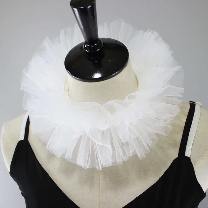 

Women Tulle Ruffled Fake Collar Vintage Layered Mesh Small Neck Ruff Decorative Clown Cosplay Choker