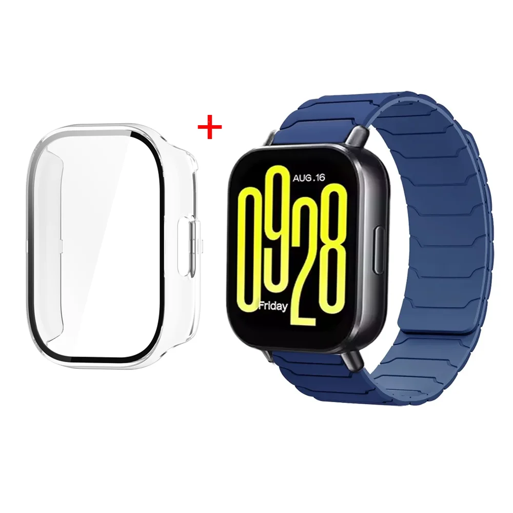 Magnetic Silicone Watch Strap with Protective PC Case & Glass Screen