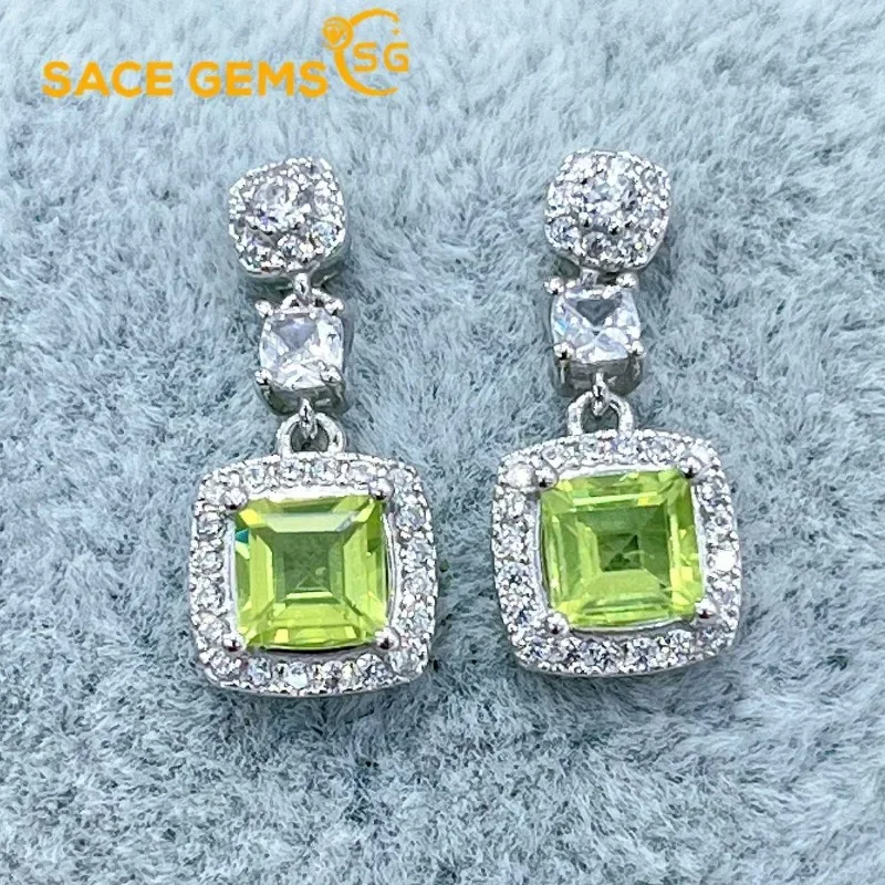 

SACE GEMS Fashion Jewelry Earrings for Women 925 Sterling Silver 6*6MM Natual Peridot Stud Earrings Wedding Party Fine Jewelry
