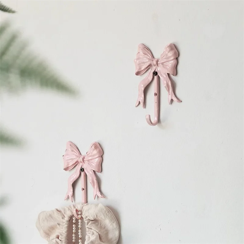 Pink Bow Wall Mounted Hook Towel Hooks For Bathroom Clothes Coat Hanger Bedroom Back Door Hooks Diy 2