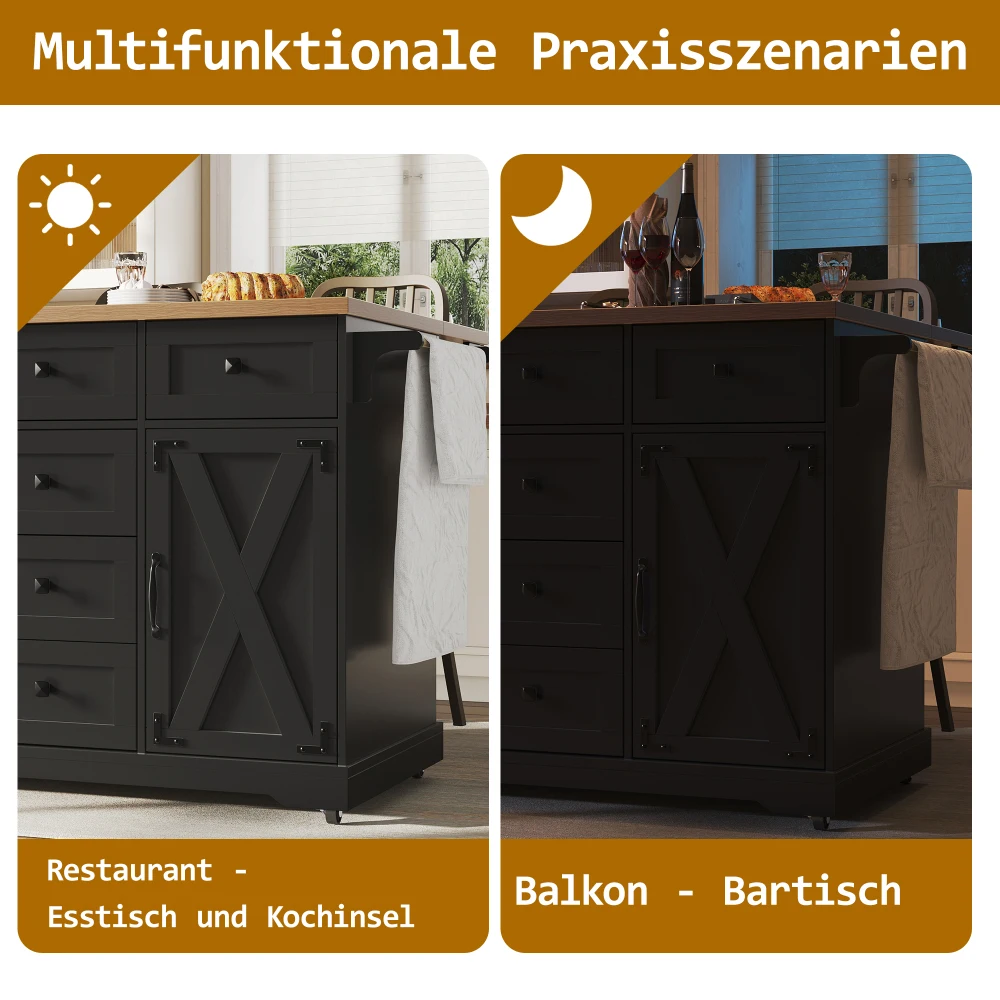 Hochwertige Kücheninsel, mit Holzgitter und großem Stauraum, mobiler Buffetschrank, Küchenwagen für Esszimmer und Wohnzimmer – Detail 7