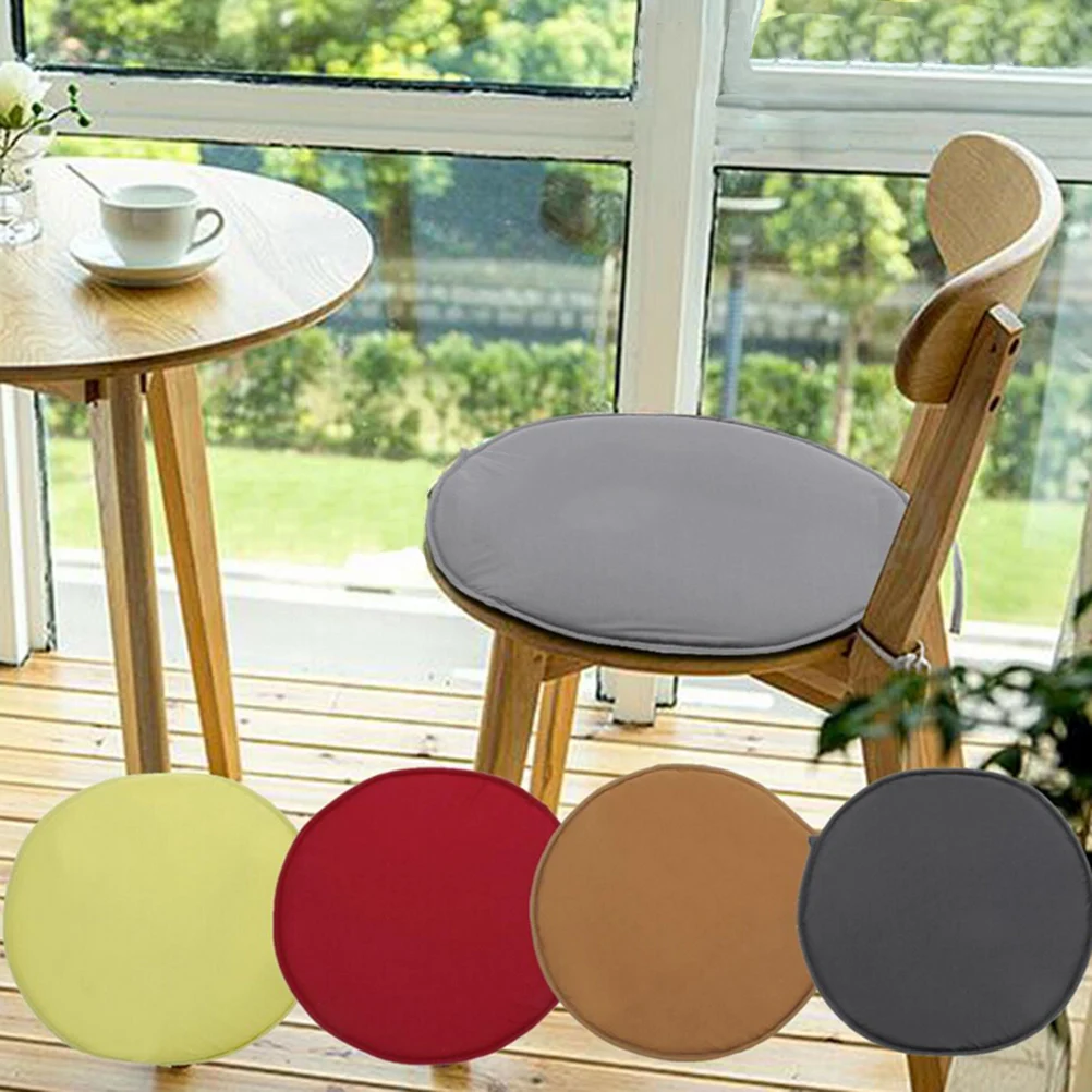 1pc Fabric Thickened Dining Chair Cushion Solid Colour Round Chair Cushion With Strap Indoor Garden Office Chair Seat Cushion 2