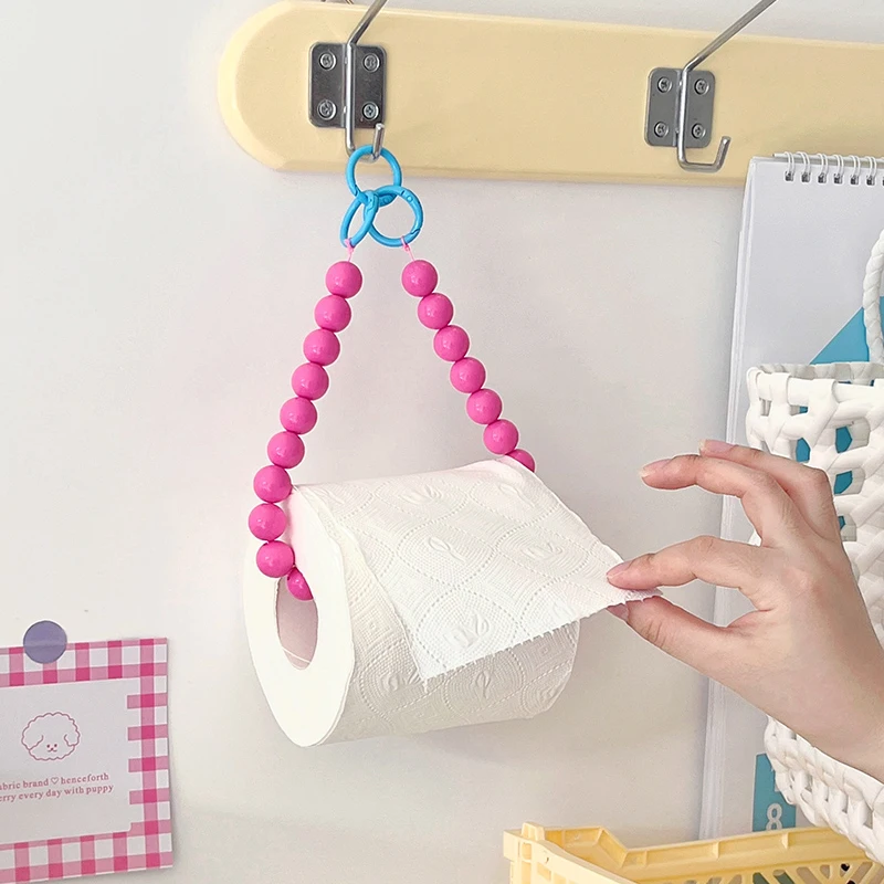 Pink Color Hanging Beaded Tissue Holder Toilet Paper Holder Phone Chain Home Storage Organizer Bathroom Decoration Accessories toilet paper holder tissue box tissue dispenser napkin holder
